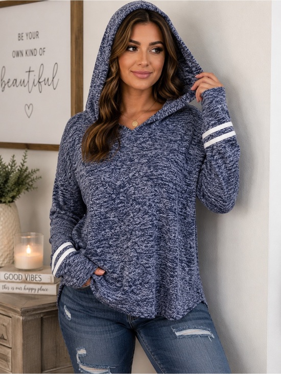 flirtitude Tops - Flirtitude Navy Lightweight Hoodie XL XXL Pullover Sweatshirt Striped Sleeve